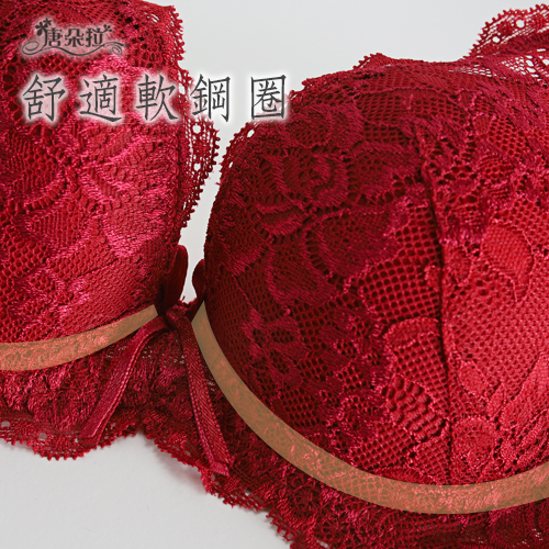 台灣製花朵蕾絲軟鋼圈內衣 性感深V蕾絲 /機能型/內衣內褲-紅色 32.34.36.38 B.C(7092)-唐朵拉 2